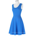 Kate Kasin Mulheres Elegante e Slim Fit casual mangas U-pescoço tanque vestido azul KK000487-4